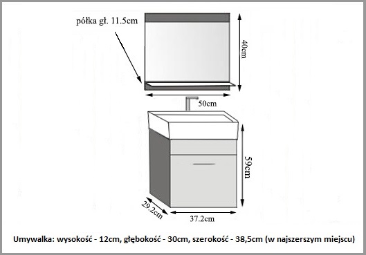 Meble łazienkowe szafki z umywalką z lustrem białe połysk szare antracyt grafitowe Producent KOR PM 1/1/W/WGW/0/ZW