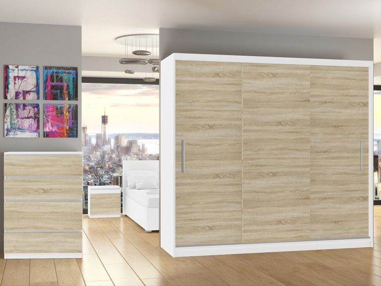 Szafa przesuwna 232 cm dębowa dąb wotan dąb sonoma Producent SI SZP4/2/1W/3DS/0/AL
