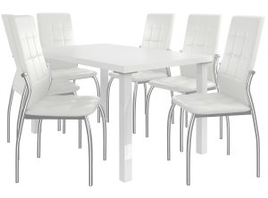 Zestaw LORENO biały + 6 krzeseł biały
