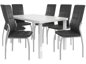Zestaw LORENO biały + 6 krzeseł czarny