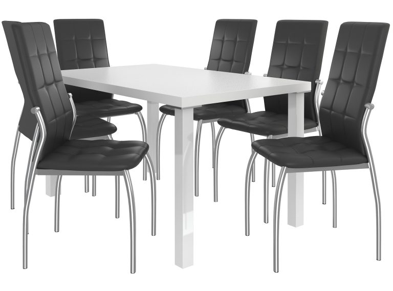 Zestaw LORENO biały + 6 krzeseł czarny LOR/0/ZES/W/6B