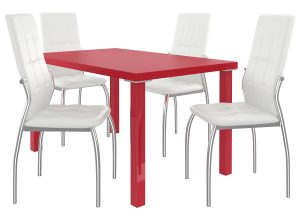 Zestaw LORENO czerwony + 4 krzesła biały