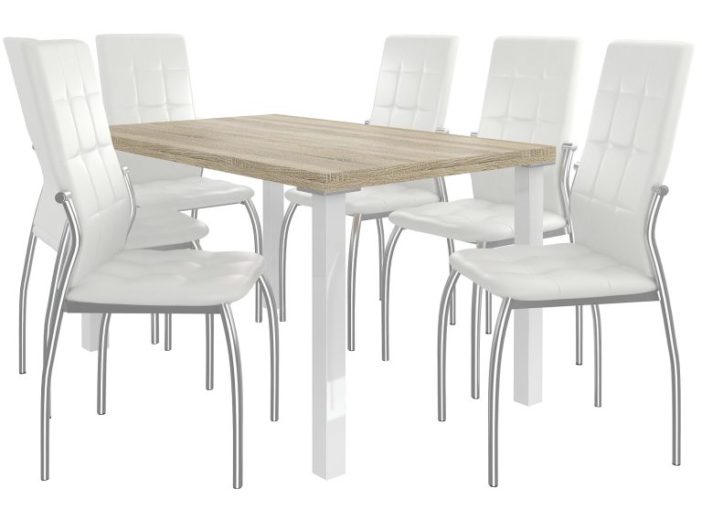 Zestaw LORENO sonoma + 6 krzeseł biały LOR/0/ZES/DS/6W