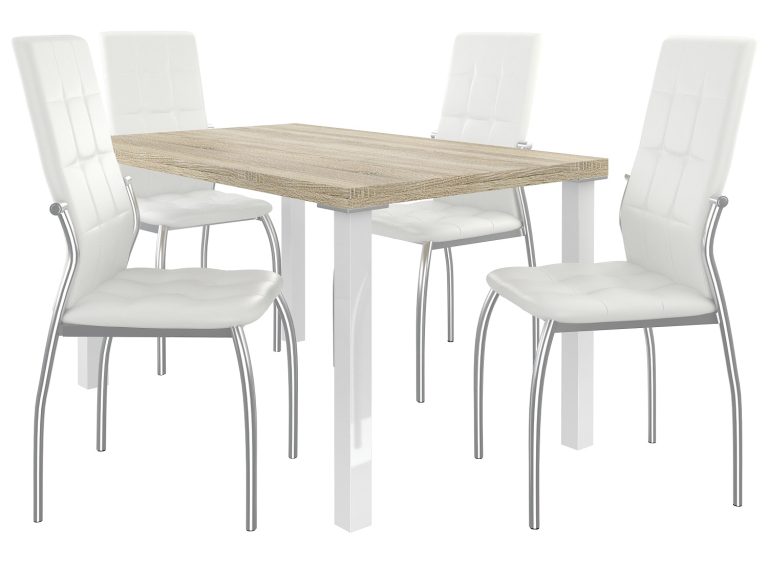 Zestaw LORENO sonoma + 4 krzesła biały LOR/0/ZES/DS/4G