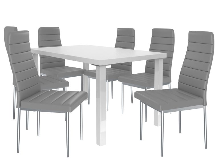 Zestaw MODERNO biały + 6 krzeseł popiel MOD/0/ZES/W/6G