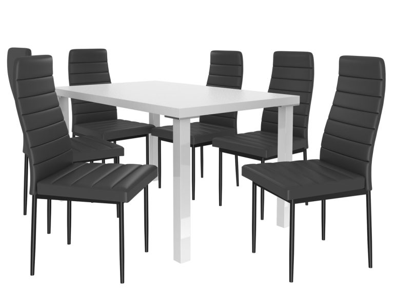 Zestaw MODERNO biały + 6 krzeseł czarny MOD/0/ZES/W/6B