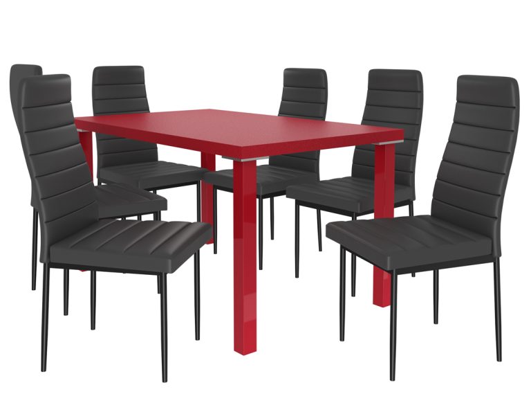 Zestaw MODERNO czerwony + 6 krzeseł czarny MOD/0/ZES/R/6B