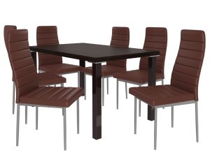 Zestaw MODERNO kasztan + 6 krzeseł brązowy