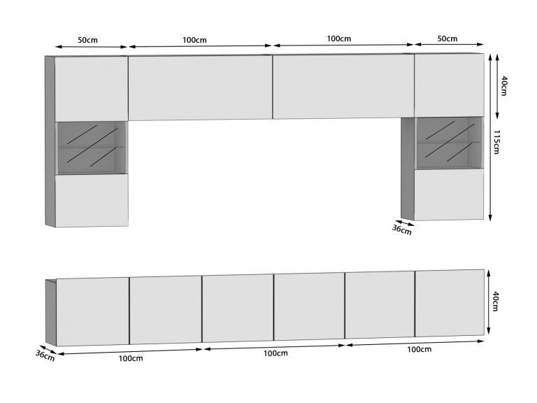 Meblościanka 300 cm TV/RTV biała połysk Producent IMP 1/5/W/W/0/0