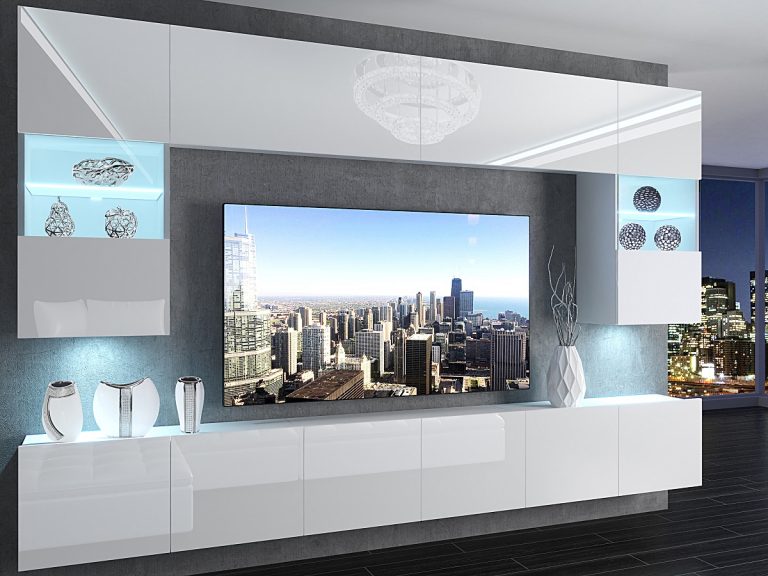 Meblościanka 300 cm TV/RTV biała połysk Producent IMP 1/5/W/W/0/0