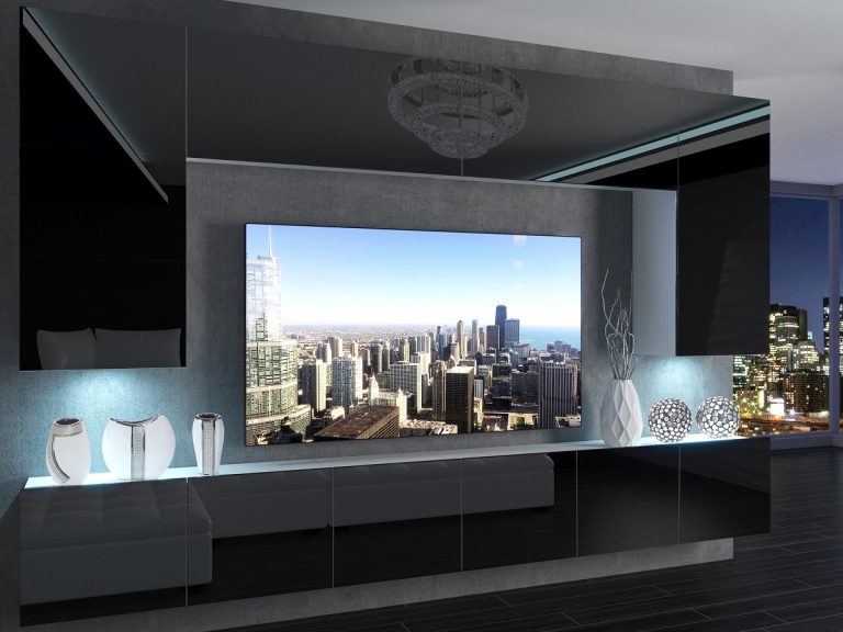 Meblościanka 300 cm TV/RTV czarna połysk Producent IMP 2/5/W/B/0/0