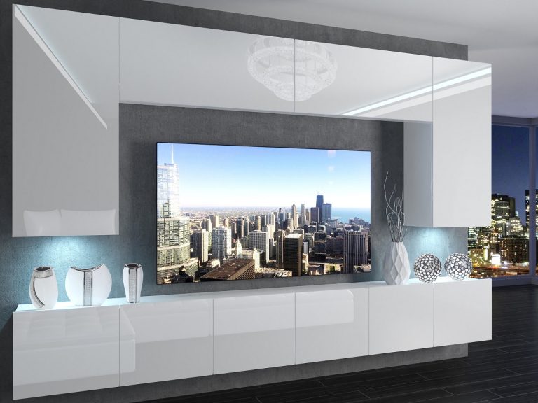 Meblościanka 300 cm TV/RTV biała połysk Producent IMP 2/5/W/W/0/0