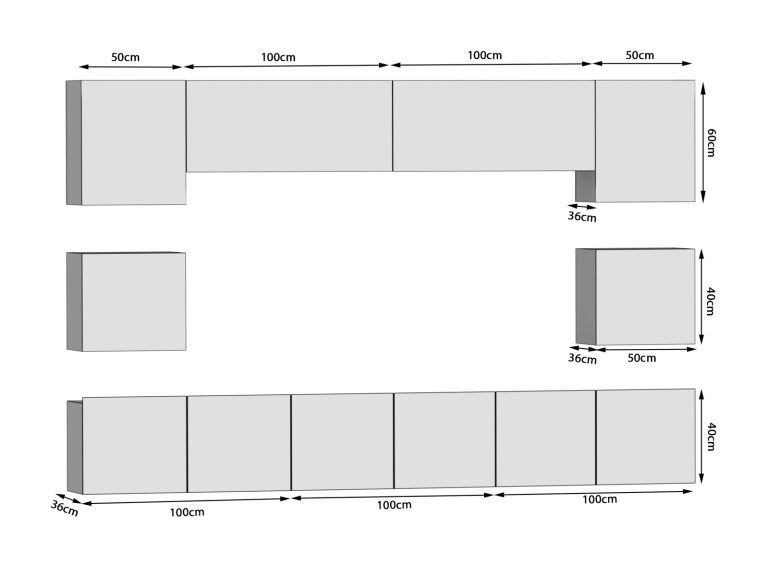 Meblościanka 300 cm TV/RTV szary antracyt grafitowy Producent IMP PRIMO 3/5/W/GW1/0/0