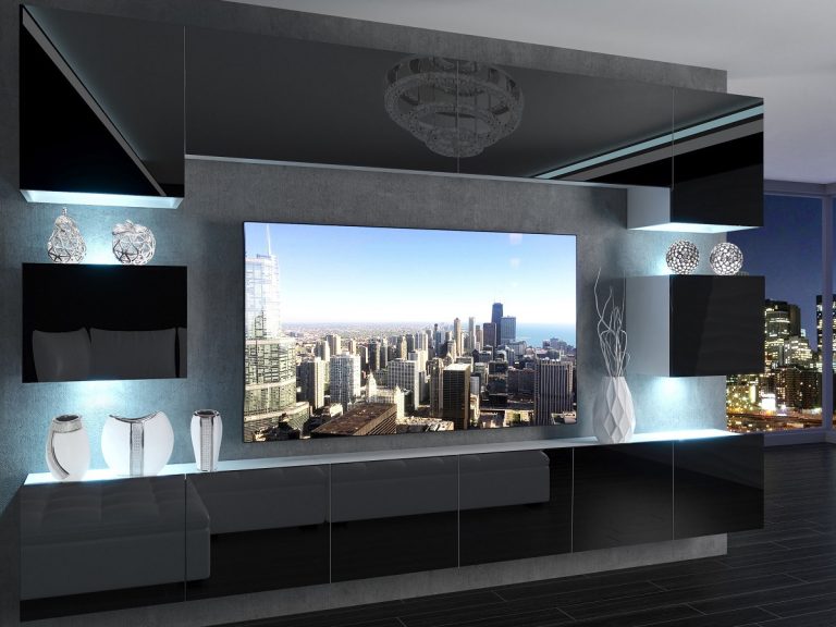 Meblościanka 300 cm TV/RTV czarna połysk Producent IMP 3/5/W/B/0/0