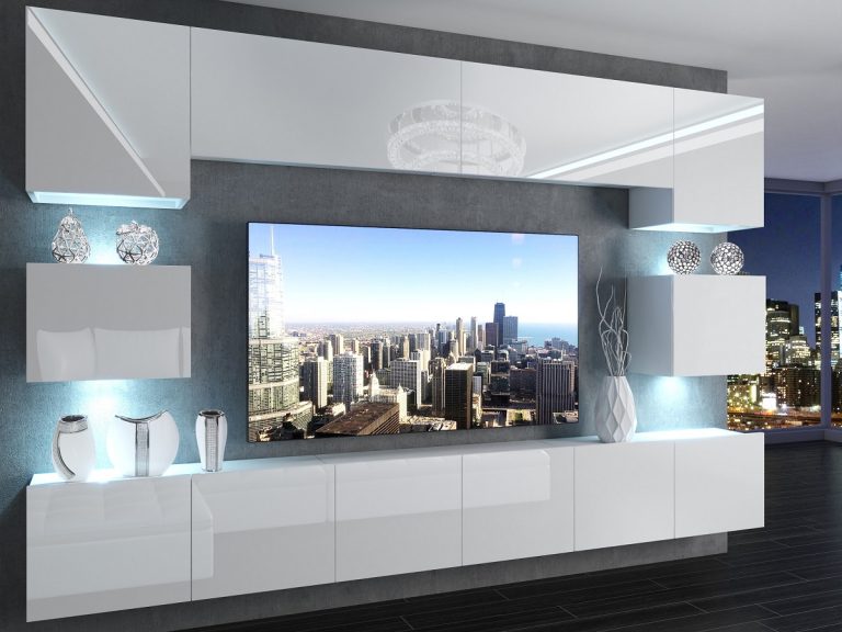 Meblościanka 300 cm TV/RTV biała połysk Producent IMP 3/5/W/W/0/0