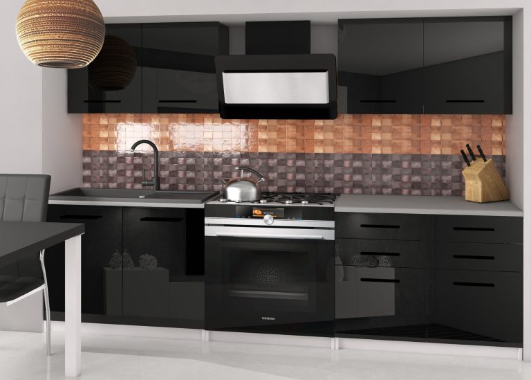 Meble kuchenne 160 cm czarne połysk z blatem Producent INF KOMPAKTO2/2/WT/B/0/B1