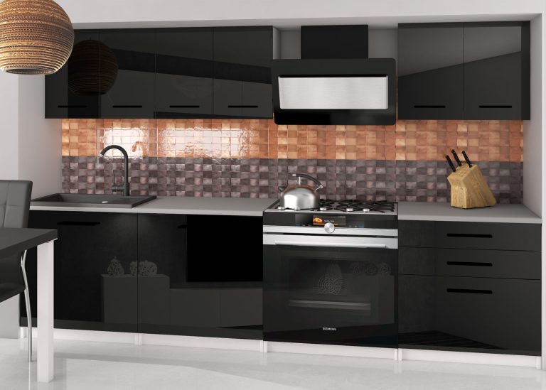 Meble kuchenne 180 cm czarne połysk z blatem Producent INF SONIK2/2/WT/B/0/B1