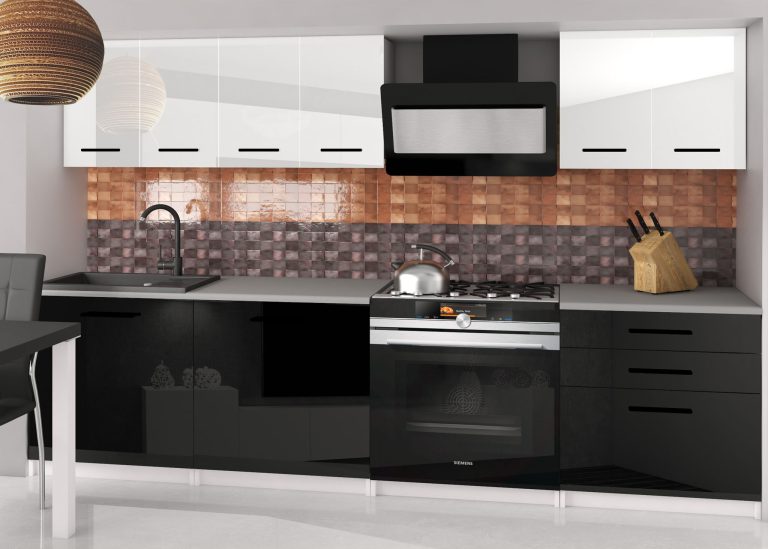 Meble kuchenne 180 cm białe połysk czarne połysk z blatem Producent INF SONIK2/2/WT/WB/0/B1