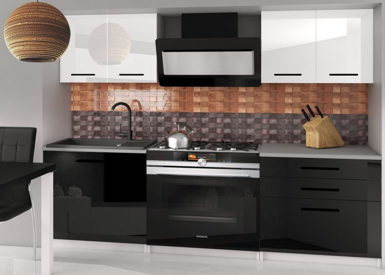 Meble kuchenne 120 cm białe połysk czarne połysk z blatem Producent INF TIESTO2/2/WT/WB/0/B1