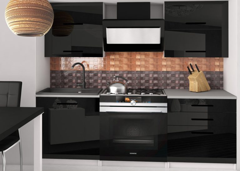 Meble kuchenne 120 cm czarne połysk z blatem Producent INF ELEGANTA2/2/WT/B/0/B1