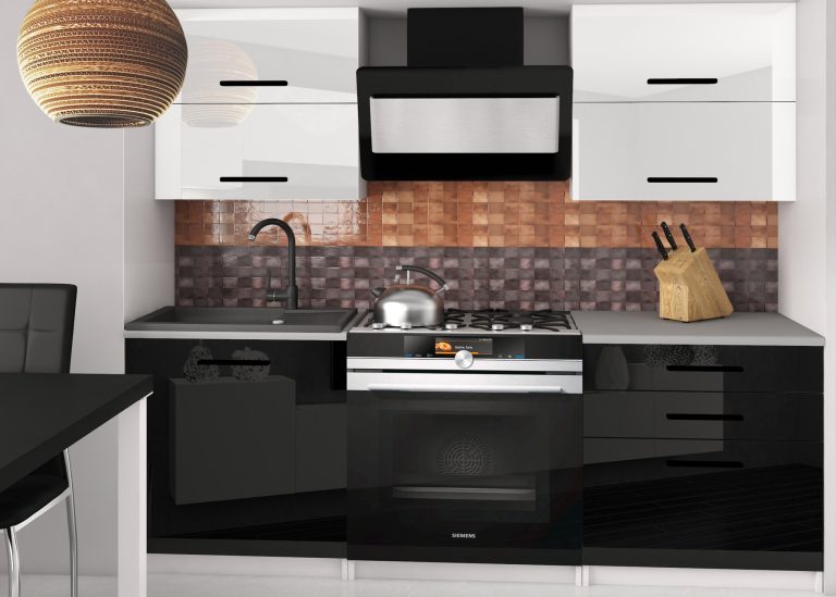 Meble kuchenne 120 cm białe połysk czarne połysk z blatem Producent INF ELEGANTA2/2/WT/WB/0/B1