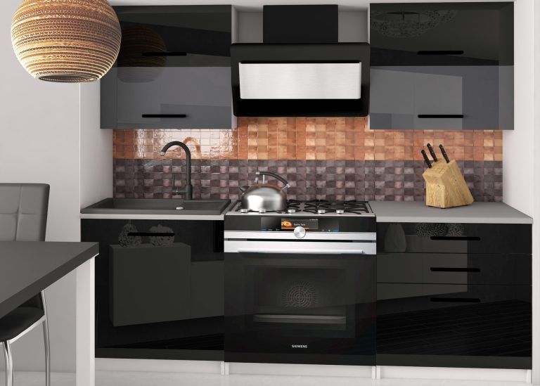 Meble kuchenne 120 cm czarne połysk szary antracyt grafitowy z blatem Producent INF ELEGANTA2/2/WT/BSB/0/B1