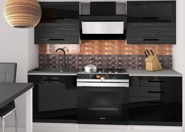 Meble kuchenne 120 cm czarne połysk czarny heban ciemne z blatem Producent INF ELEGANTA2/2/WT/BHKB/0/B1