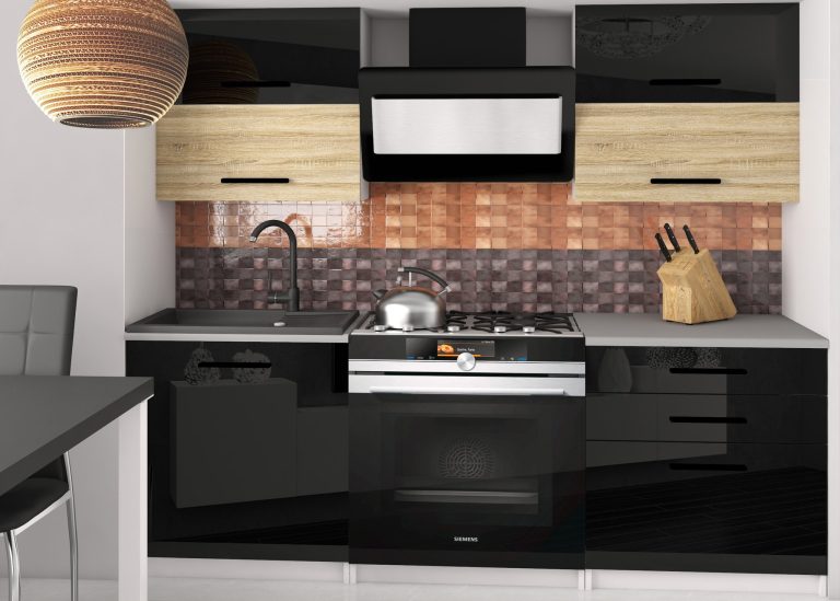 Meble kuchenne 120 cm czarne połysk dębowe dąb wotan dąb sonoma z blatem Producent INF ELEGANTA2/2/WT/BDSB/0/B1