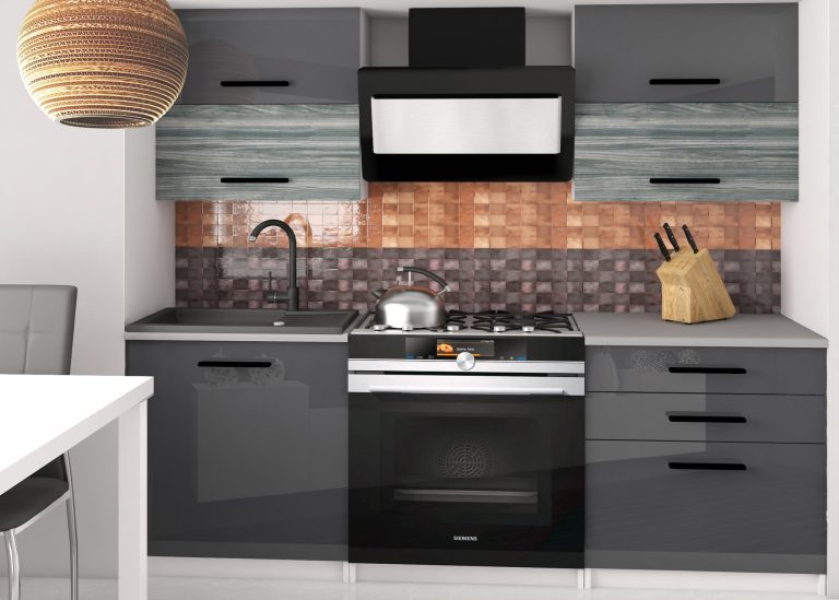 Meble kuchenne 120 cm szare połysk szary antracyt grafitowy z blatem Producent INF ELEGANTA2/2/WT/SGW1S/0/B1