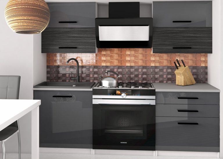 Meble kuchenne 120 cm szare połysk czarny heban ciemne z blatem Producent INF ELEGANTA2/2/WT/SHKS/0/B1