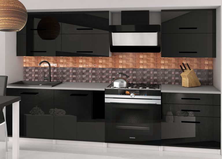 Meble kuchenne 180 cm czarne połysk z blatem Producent INF PRIMERA2/2/WT/B/0/B1