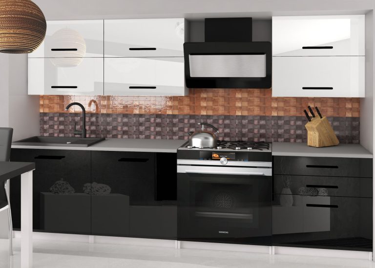 Meble kuchenne 180 cm białe połysk czarne połysk z blatem Producent INF PRIMERA2/3/WT/WB/0/B1