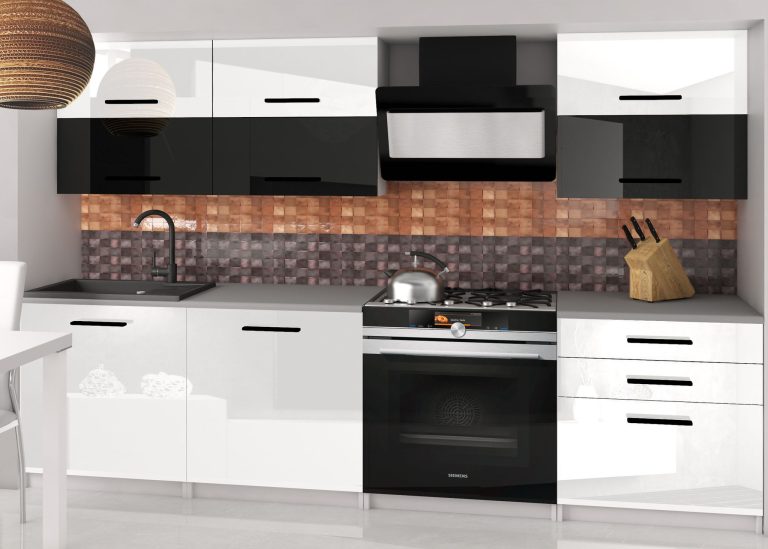 Meble kuchenne 180 cm białe połysk czarne połysk bez blatu Producent INF PRIMERA2/2/WT/WBW/BB/B1