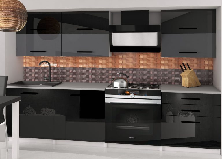 Meble kuchenne 180 cm czarne połysk szary antracyt grafitowy z blatem Producent INF PRIMERA2/2/WT/BSB/0/B1