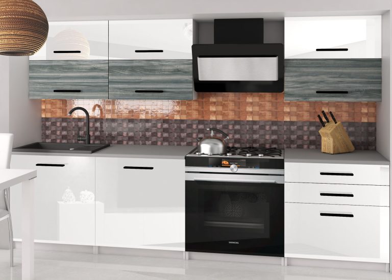 Meble kuchenne 180 cm białe połysk szary antracyt grafitowy z blatem Producent INF PRIMERA2/2/WT/WGW1W/0/B1