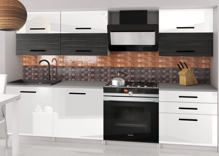 Meble kuchenne 180 cm białe połysk czarny heban ciemne z blatem Producent INF PRIMERA2/2/WT/WHKW/0/B1