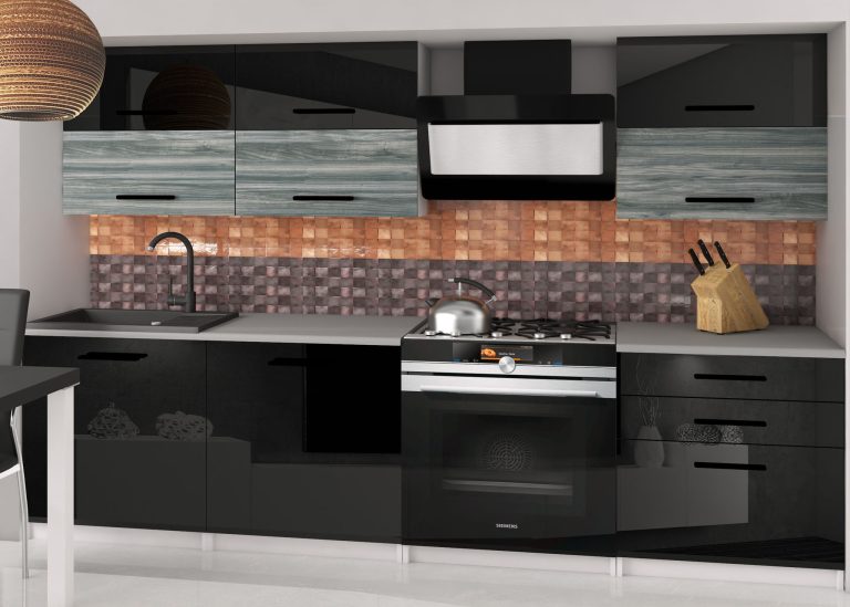 Meble kuchenne 180 cm czarne połysk szary antracyt grafitowy z blatem Producent INF PRIMERA2/2/WT/BGW1B/0/B1