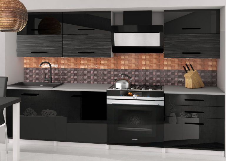 Meble kuchenne 180 cm czarne połysk czarny heban ciemne z blatem Producent INF PRIMERA2/2/WT/BHKB/0/B1