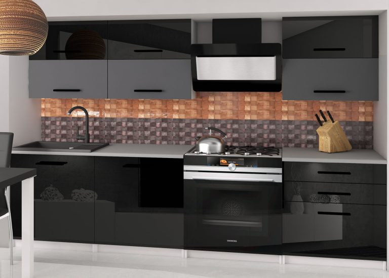 Meble kuchenne 180 cm czarne połysk szary antracyt grafitowy z blatem Producent INF PRIMERA2/2/WT/BSRB/0/B1