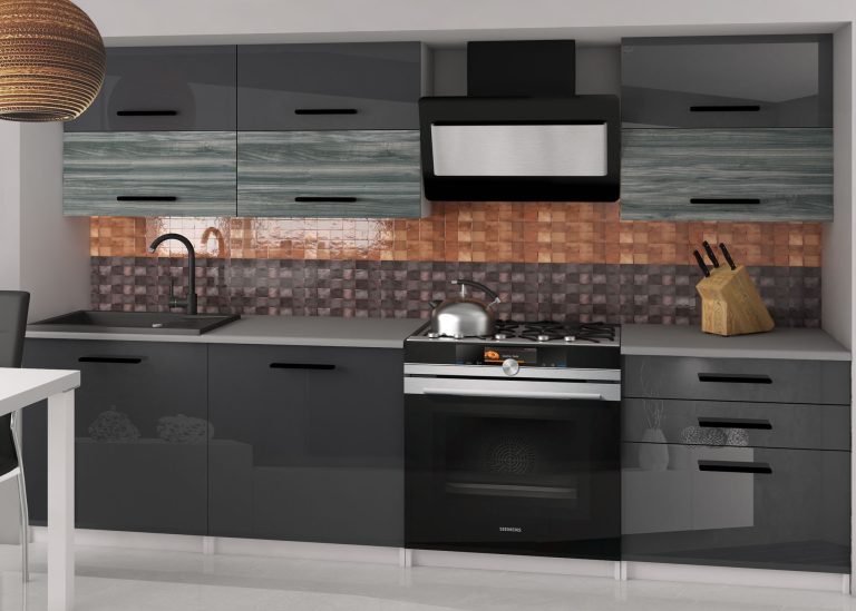 Meble kuchenne 180 cm szare połysk szary antracyt grafitowy z blatem Producent INF PRIMERA2/2/WT/SGW1S/0/B1