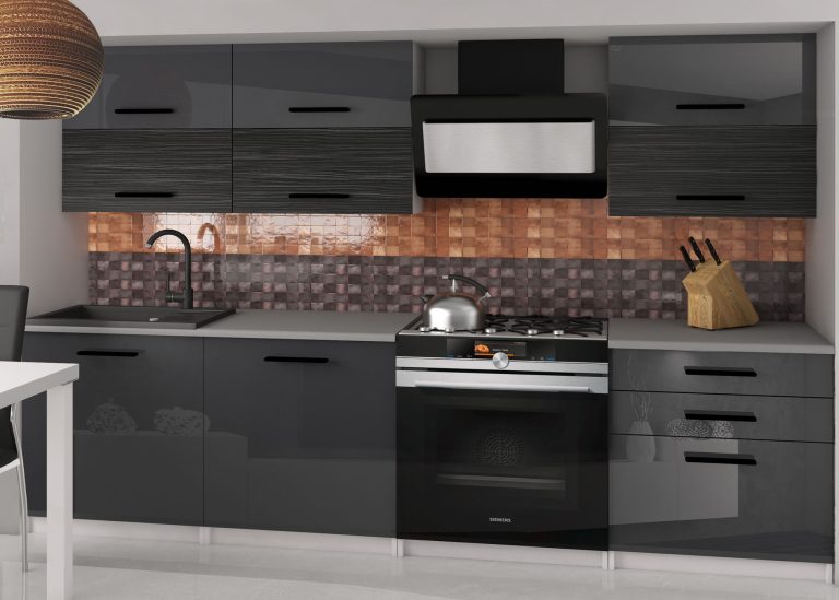 Meble kuchenne 180 cm szare połysk czarny heban ciemne z blatem Producent INF PRIMERA2/2/WT/SHKS/0/B1