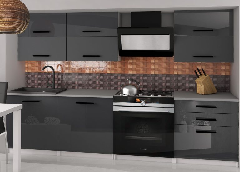 Meble kuchenne 180 cm szare połysk szary antracyt grafitowy z blatem Producent INF PRIMERA2/2/WT/SSRS/0/B1