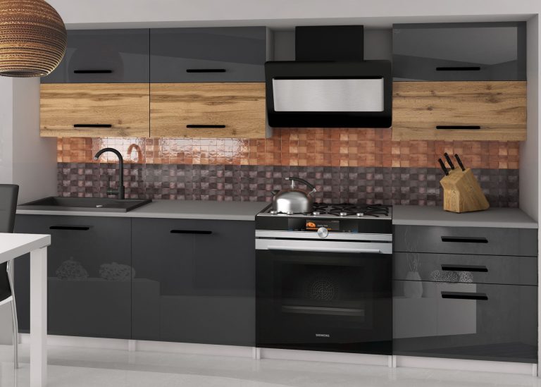 Meble kuchenne 180 cm szare połysk dębowe dąb wotan dąb sonoma z blatem Producent INF PRIMERA2/2/WT/SDWS/0/B1