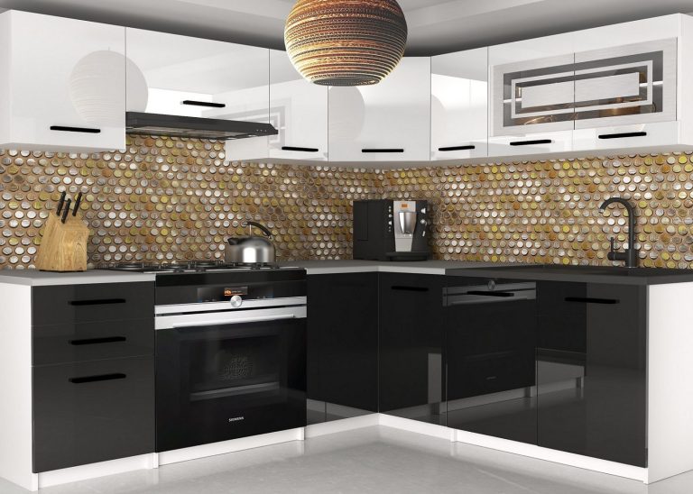 Meble kuchenne 360 cm białe połysk czarne połysk bez blatu Producent INF LIDIA2/4/WT/WB/BB/B1