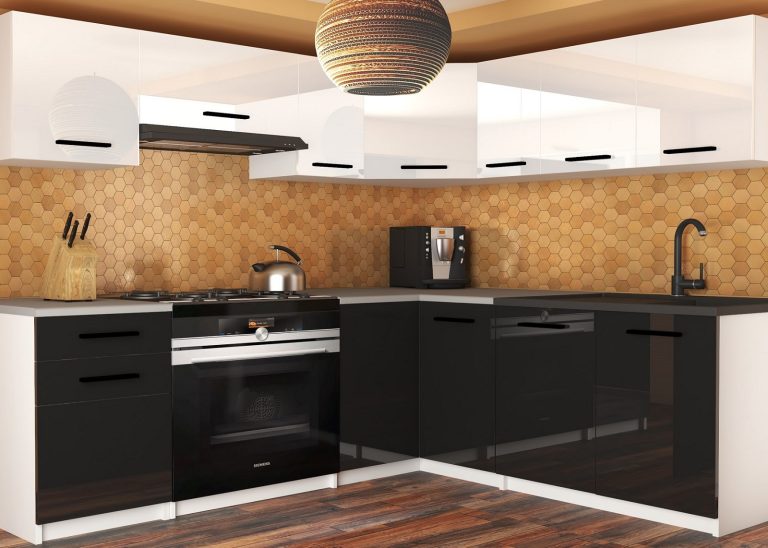 Meble kuchenne 360 cm białe połysk czarne połysk z blatem Producent INF LIDIAUNIQA2/4/WT/WB/0/B1