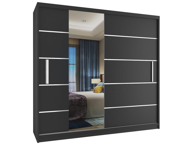 Szafa przesuwna 200 cm z lustrem czarna heban ciemna Producent MBP SZP1/2/B/B/0/AL