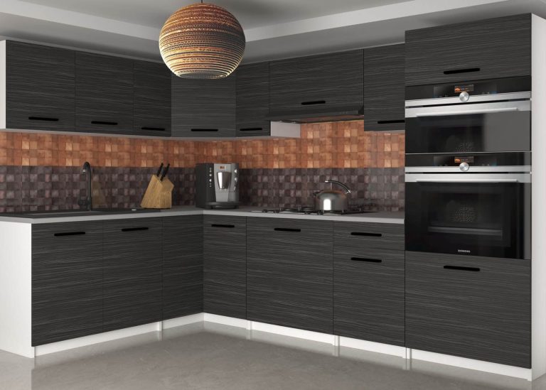 Meble kuchenne 420 cm czarne heban ciemne bez blatu Producent TOR UNIQAGRANDE/4/WT/HK/BB/B1