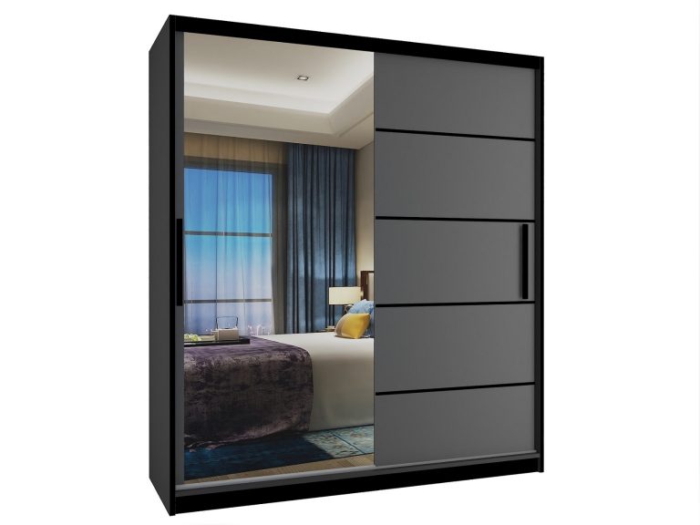 Szafa przesuwna 133 cm z lustrem szara antracyt grafitowa Producent MZ SZP2/2/B/SR/0/BL
