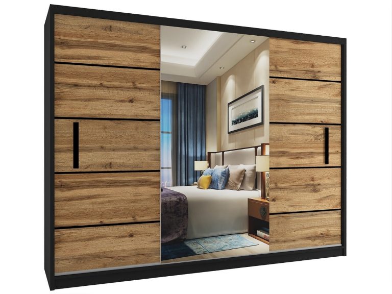 Szafa przesuwna 232 cm z lustrem dębowa dąb wotan dąb sonoma Producent MZ SZP4/2/1B/2DW1L/0/BL