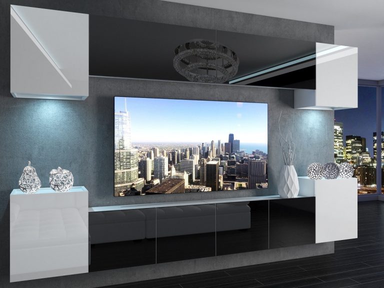 Meblościanka 300 cm TV/RTV czarna połysk biała połysk Producent IMP 4/5/W/WBWB/0/0